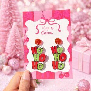 Ho Ho Ho Dangle Earrings Acrylic Christmas Holiday Statement Jewelry